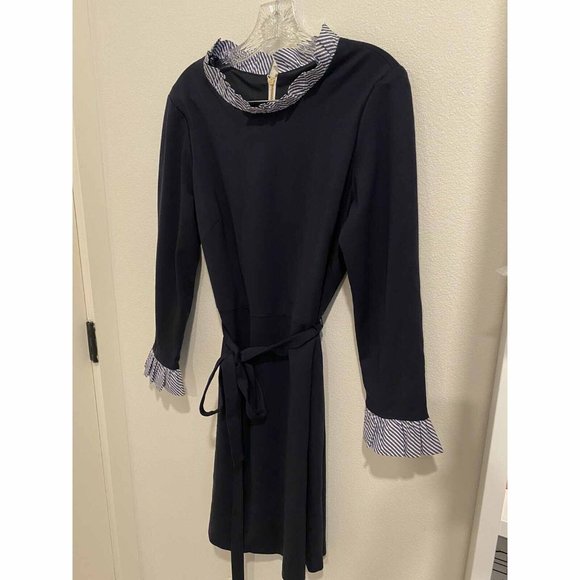 1901 Built In Stripe Collar Shirt Dress Belted Work Size  14 - Picture 4 of 7